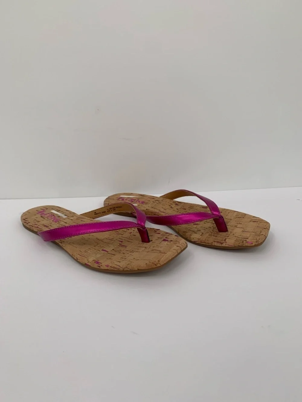 Korks Winnie flip flop thong sandal metallic pink slide shoe cork flat new 8